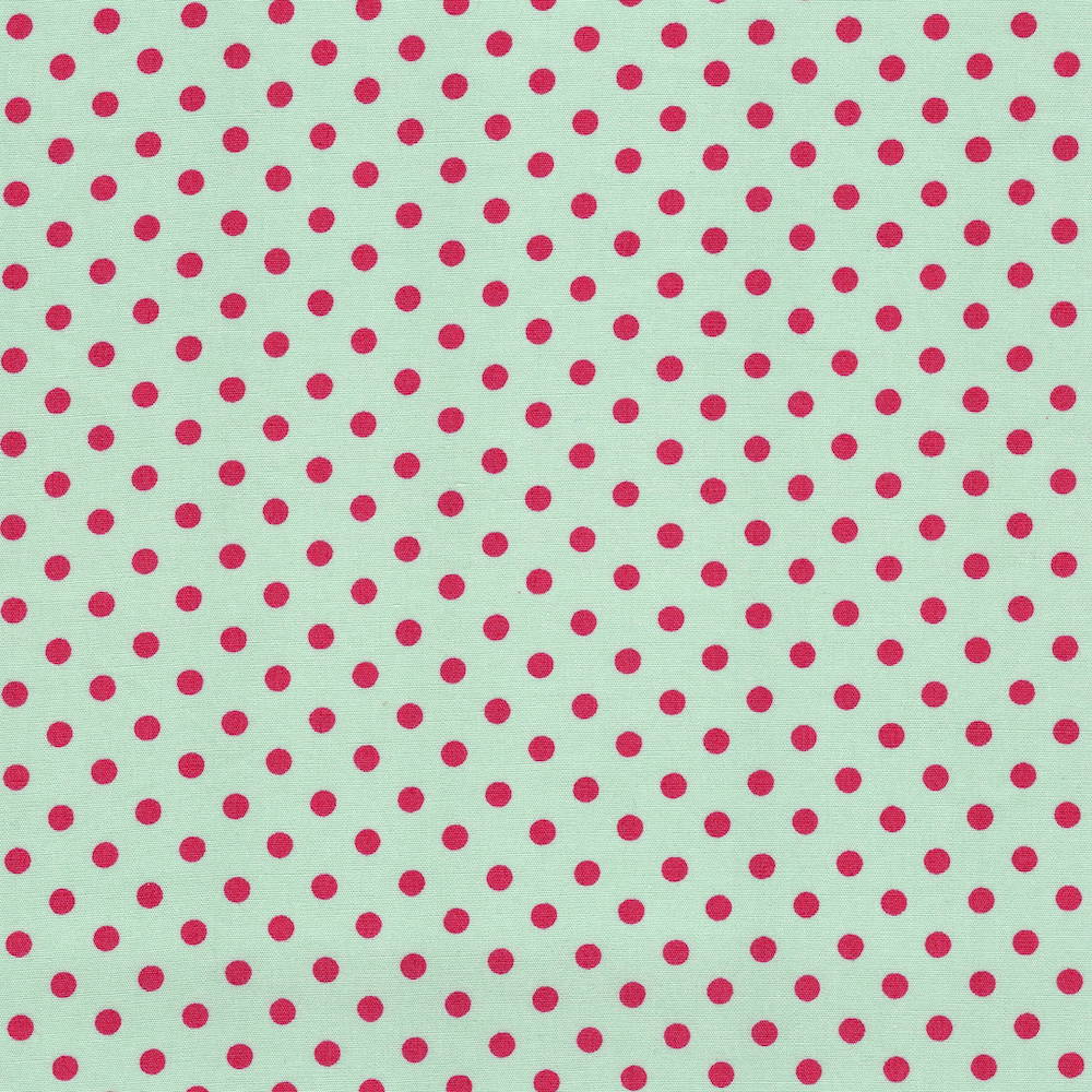 Cotton Poplin Fabric Dots in Mod Dot 4/5mm in Mint - Raspberry