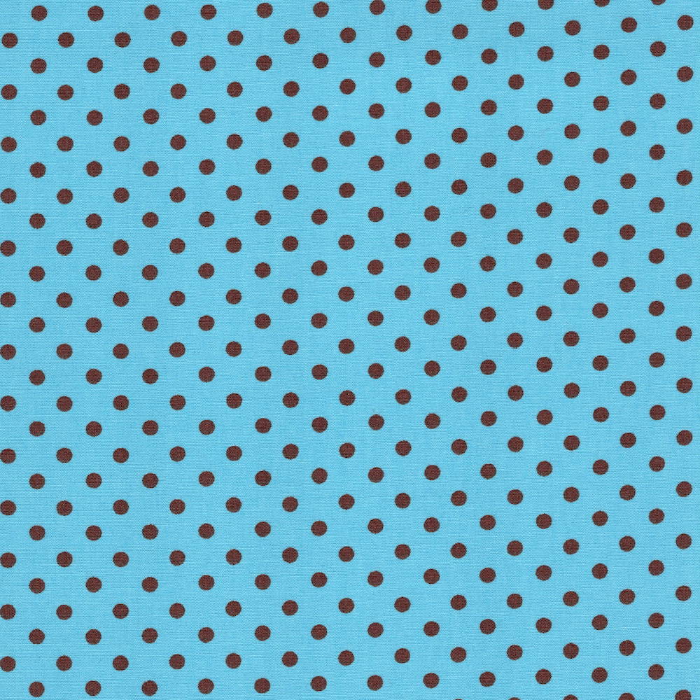 Cotton Poplin Fabric Dots in Mod Dot 4/5mm in Turquoise Blue - Brown