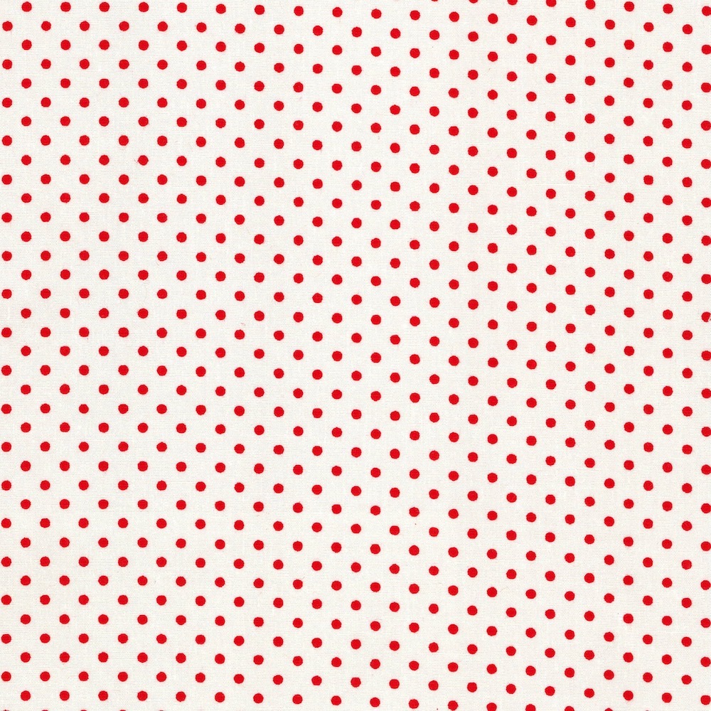 Cotton Poplin Fabric Dots in Tiny 3mm Dot in Cream - Red