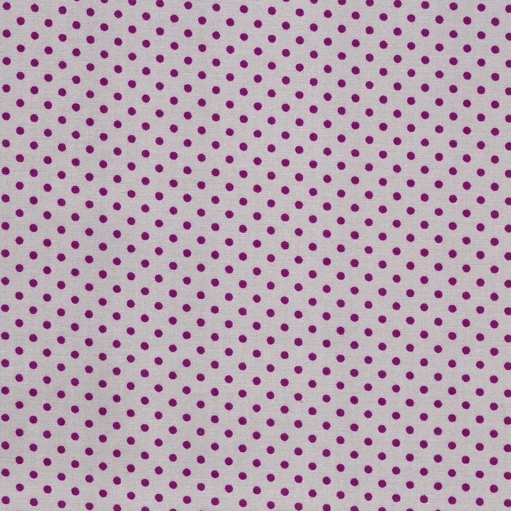 Cotton Poplin Fabric Dots in Tiny 3mm Dot in Pale Grey - Purple