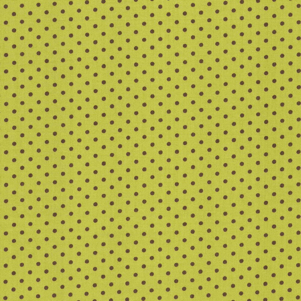 Cotton Poplin Fabric Dots in Tiny 3mm Dot in Kiwi Lime - Brown