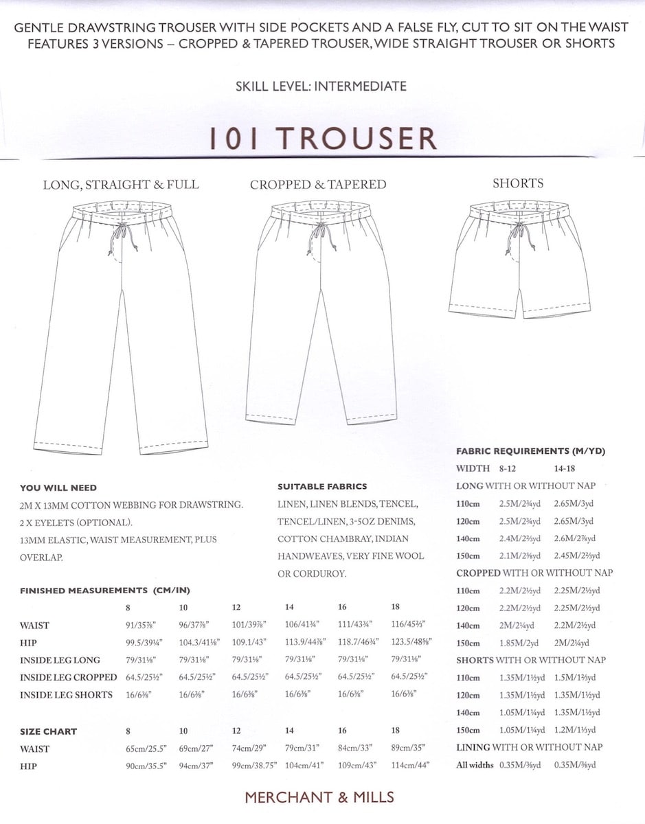 Merchant  Mills  The 101 Trouser Pattern  the workroom