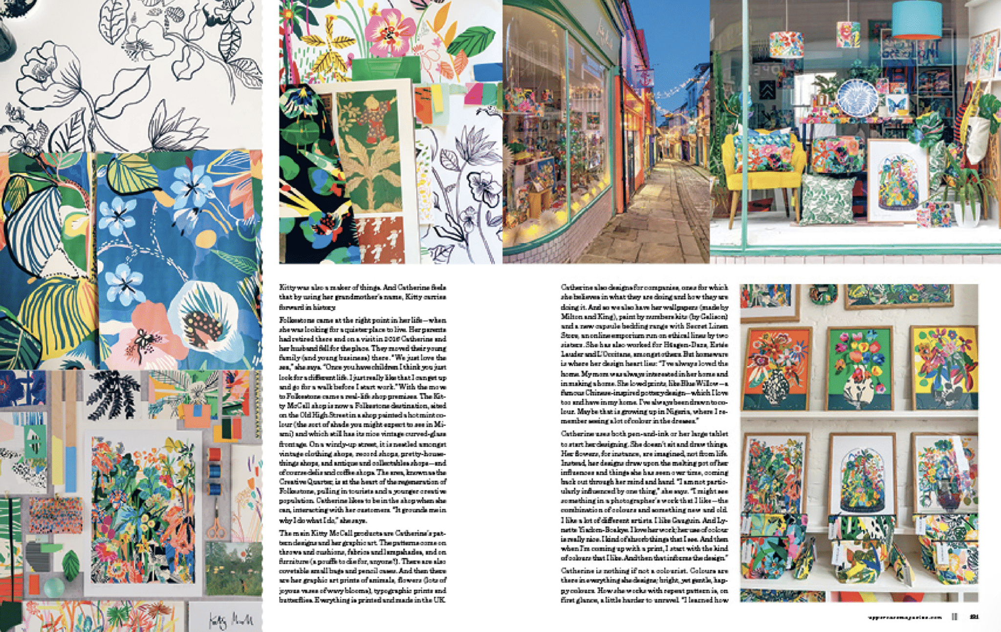 magazine pages showing article on British designer Kitty McCall and her shop in Folkestone