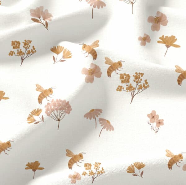Cotton Jersey Dress Fabric Digital in Watercolour Bees Ivory