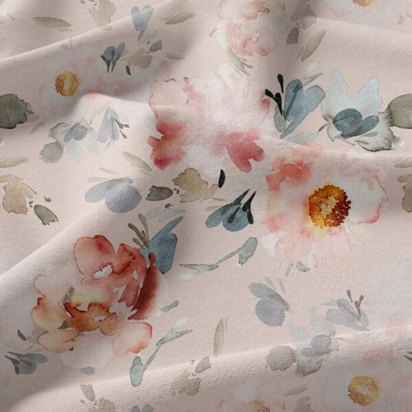 Cotton Jersey Dress Fabric French Terry in Watercolour Roses Natural