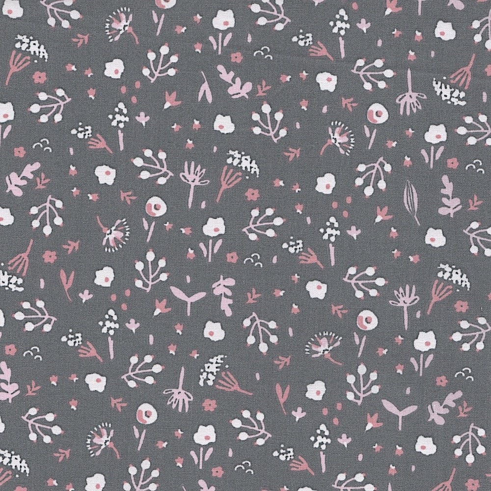 Eyota Collection in April Cotton Fabric Floral in Grey