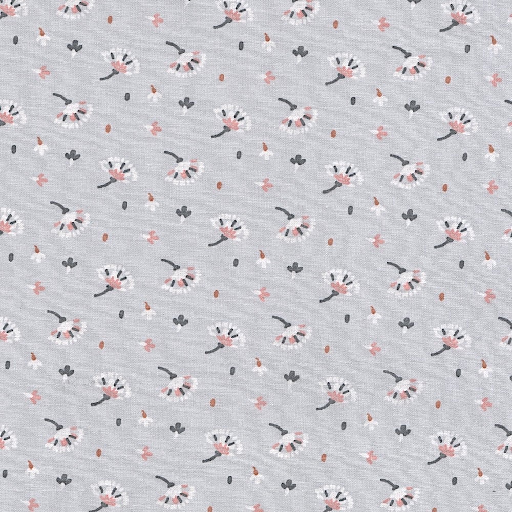 Eyota Collection in Prile Cotton Fabric Floral in Palest Grey