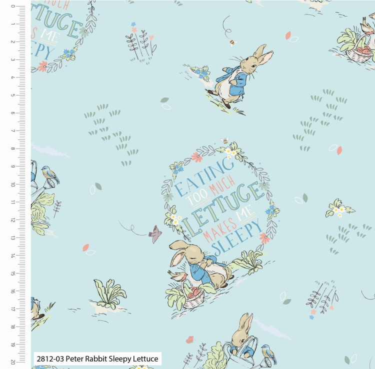 Peter Rabbit and Friends Cotton Fabric in Sleepy Lettice Mint
