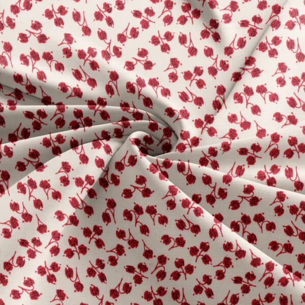 Rayon Viscose Rayon Crepe Fabric in Berry Red on Cream