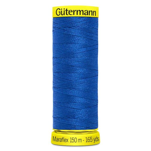 150 metre spool of Gutermann Maraflex Elastic Stretch Sewing Thread in 315 Electric Blue