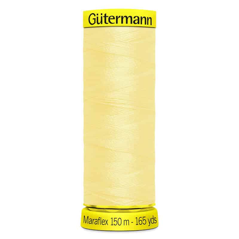 150 metre spool of Gutermann Maraflex Elastic Stretch Sewing Thread in 325 Prinmorse Yellow