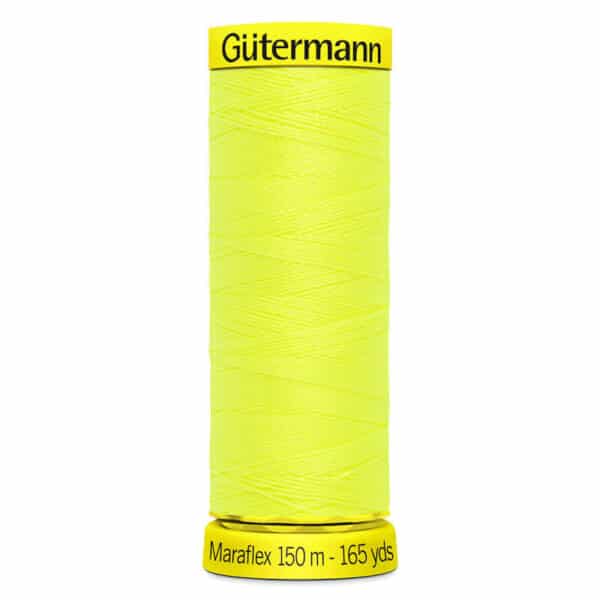 150 metre spool of Gutermann Maraflex Elastic Stretch Sewing Thread in 3835 Neon Yellow
