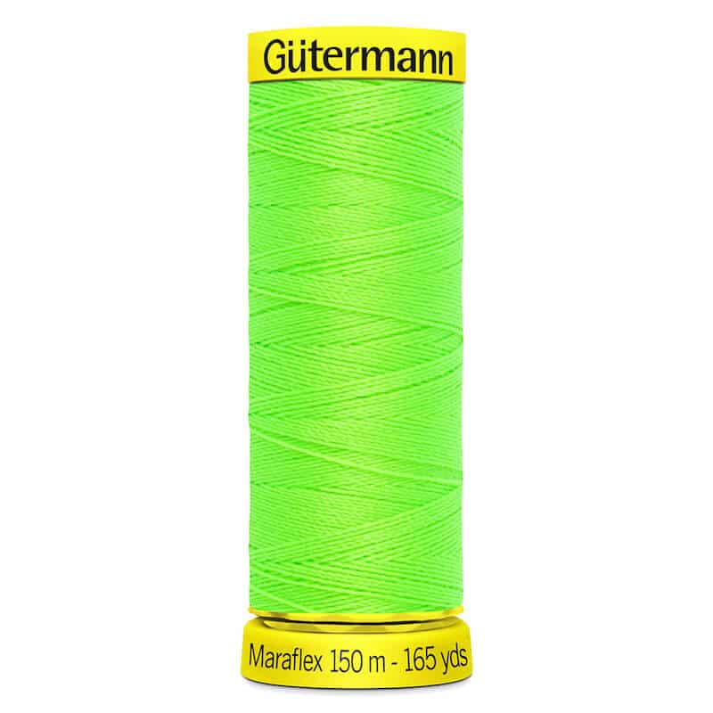 150 metre spool of Gutermann Maraflex Elastic Stretch Sewing Thread in 3853 Neon Green