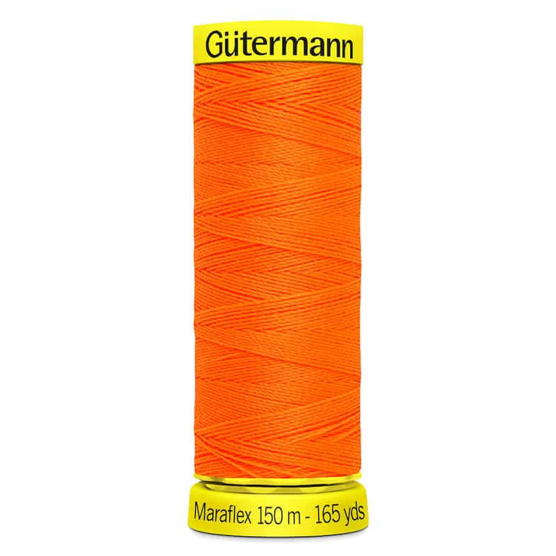 150 metre spool of Gutermann Maraflex Elastic Stretch Sewing Thread in 3871 Neon Orange