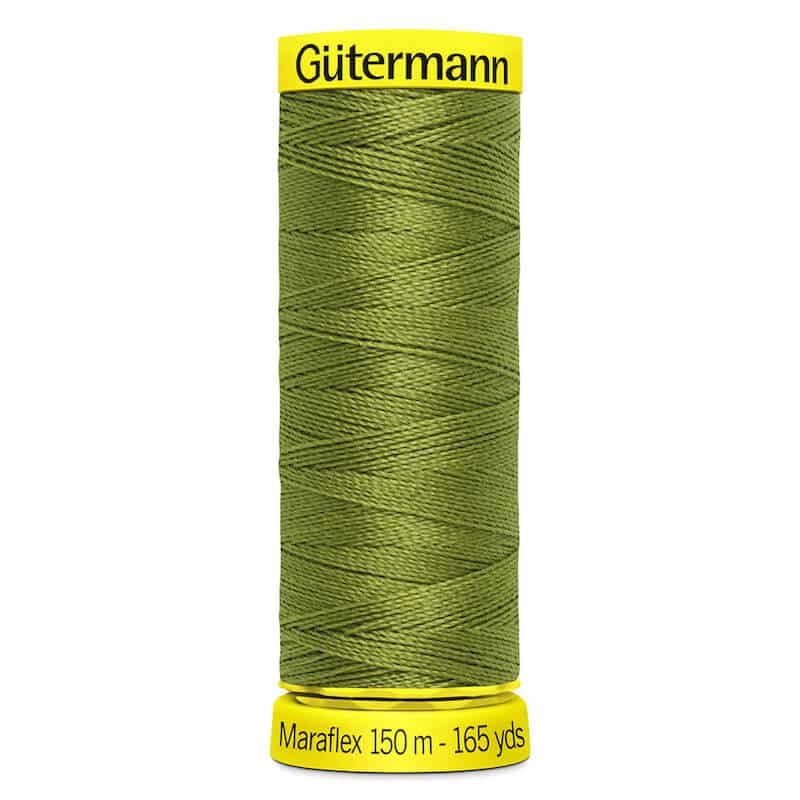 150 metre spool of Gutermann Maraflex Elastic Stretch Sewing Thread in 582 Moss Green