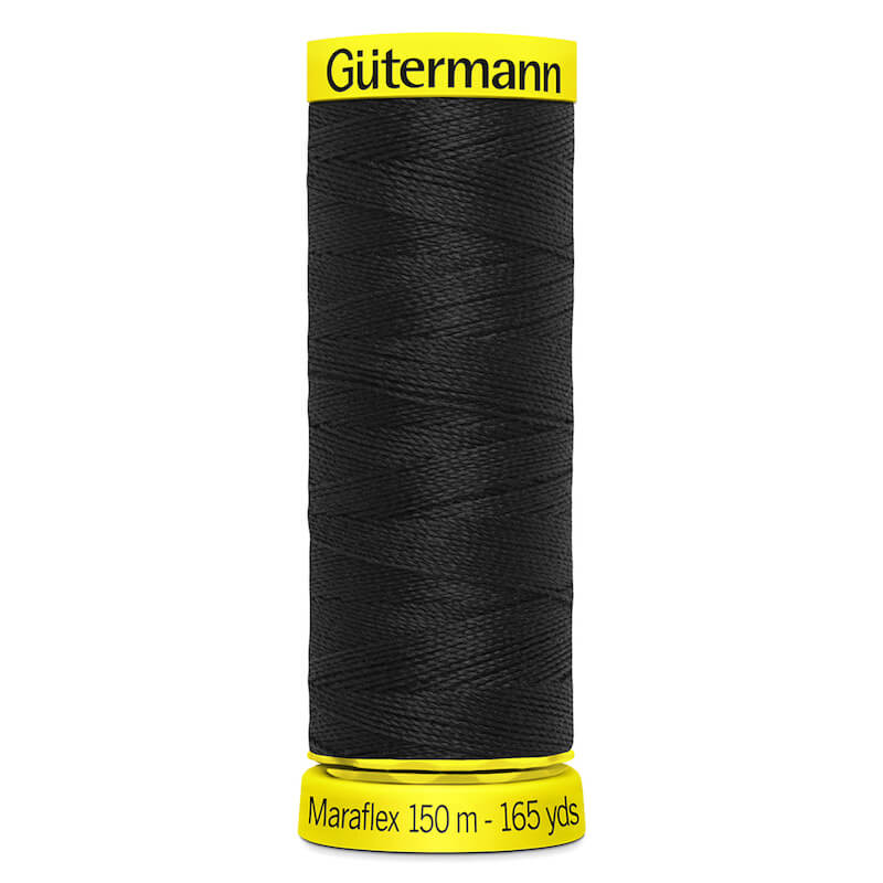 150 metre spool of Gutermann Maraflex Elastic Stretch Sewing Thread in 000 Black