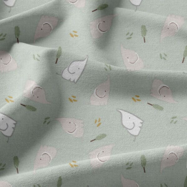 Ficelle Cotton Fabric Fislo Baby Elephants in Pale Mint