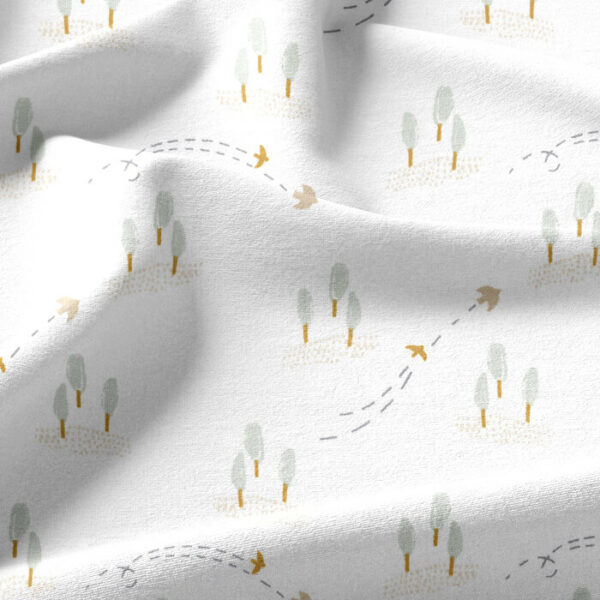 Wazou Arden Three Tress Printed Cotton Fabric in White - Pale Mint