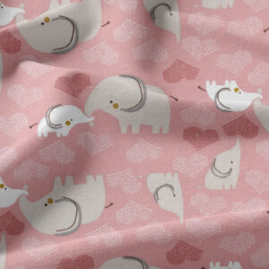Ficelle Cotton Fabric Febbey Elephants in Blush