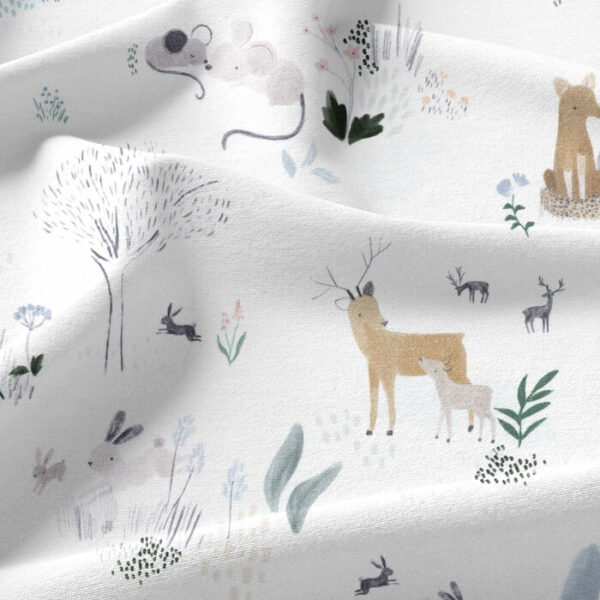 Digital Cotton Fabric Country Wildlife in White