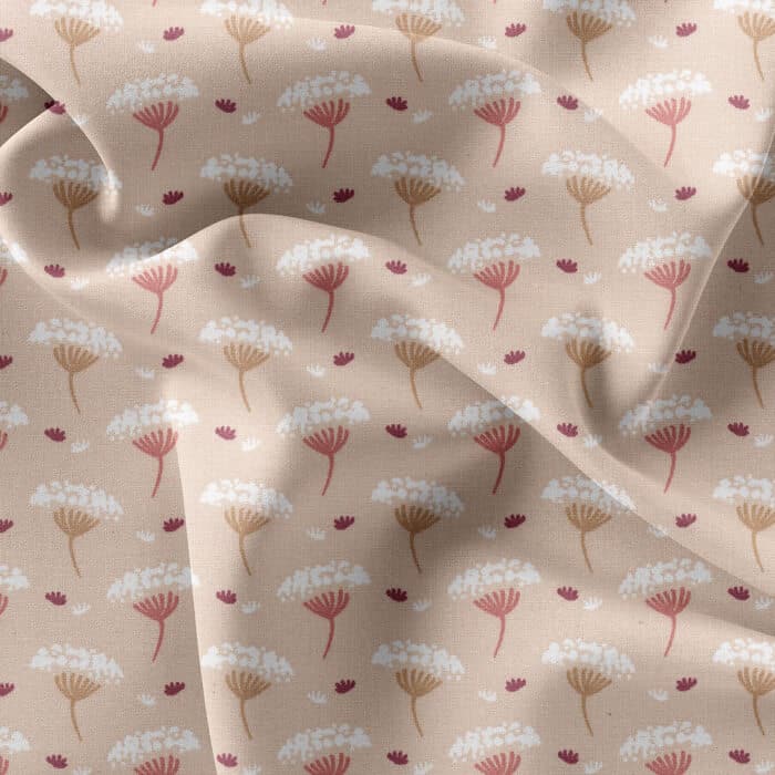 Pink Collection Cotton Fabric in Ombbe Seedheads Floral inPastel Peach