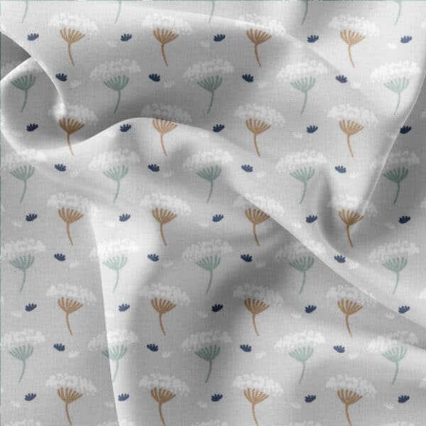 Natural Collection in Ombbe Seedheads Floral Cotton Fabric inPastel Grey