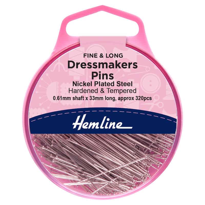 Hemline Fine and Long Dressmaking Pins in for use on fine fabrics
