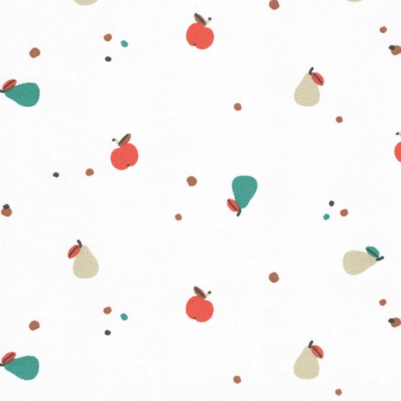 Dowell Cotton Fabric in Minipom Apples & Pears in Cream