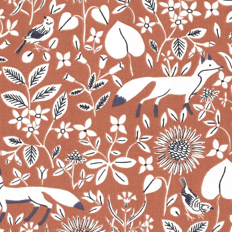 Florena Cotton Fabric in Canpana Wildlife on Rust
