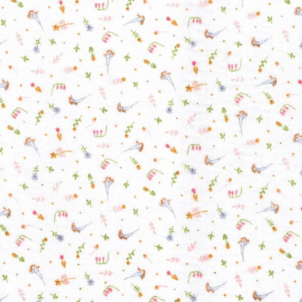 Organic Teeny Tiny Floral Double Gauze Fabric in White