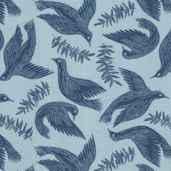 Mockingjay Geai Cotton Fabric Blue on Indigo