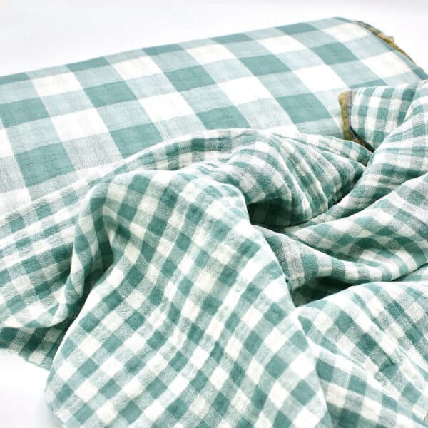 Double Sided GINGHAM Double Gauze Cotton Fabric in Aqua Green 17