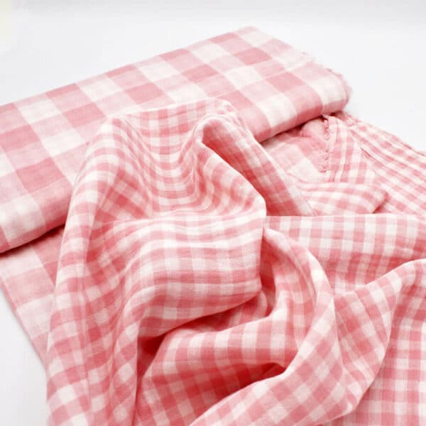 Double Sided GINGHAM Double Gauze Cotton Fabric in Soft Pink 07