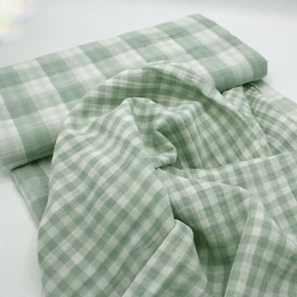 Double Sided GINGHAM Double Gauze Cotton Fabric in Soft Mint 08