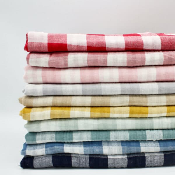 stack of all colours gingham double gauze fabric