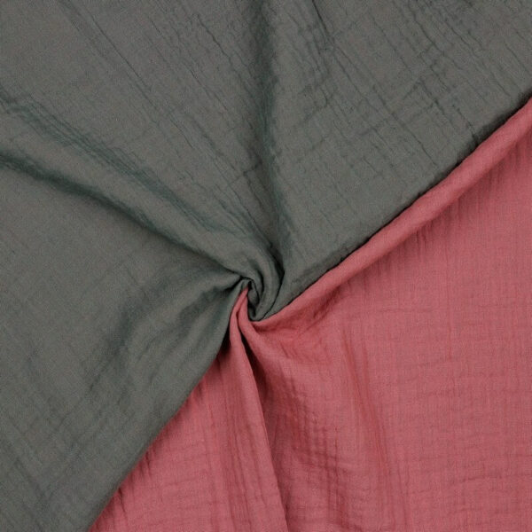 Double Sided Double Gauze Cotton Plain Fabric in Dark Grey & Rose 05