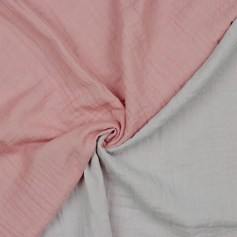 Double Sided Double Gauze Cotton Plain Fabric in Pink & Palest Grey 02