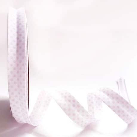 25m roll of Dot Bias Binding Tape with 18mm width in White / Baby Pink 431