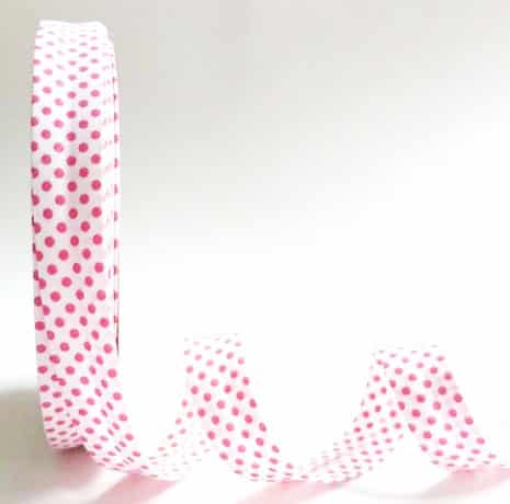 25m roll of Dot Bias Binding Tape with 18mm width in White / Blush 432