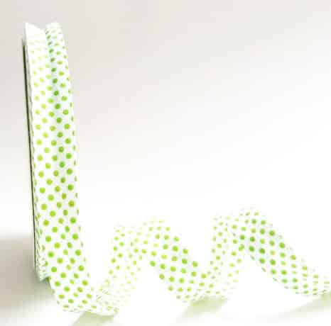 25m roll of Dot Bias Binding Tape with 18mm width in White / Lime 456