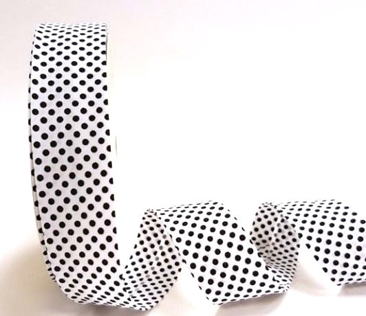 20m roll white and black dot bias binding