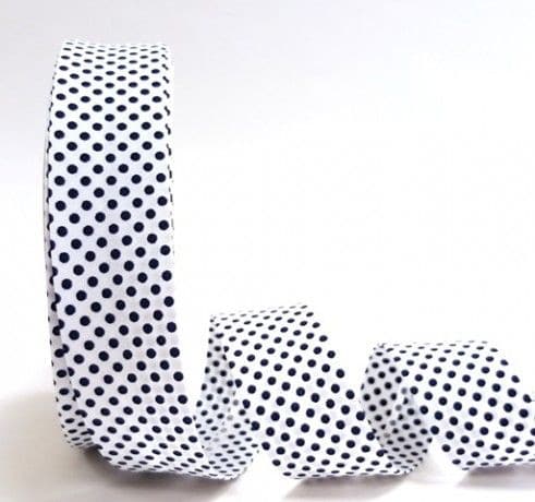 roll of navy dots on white wide bias binding