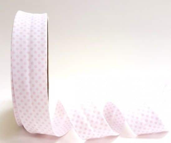 Roll of 18mm wide dot bias binding pink