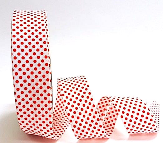Roll white and red 30mm wide bias binding