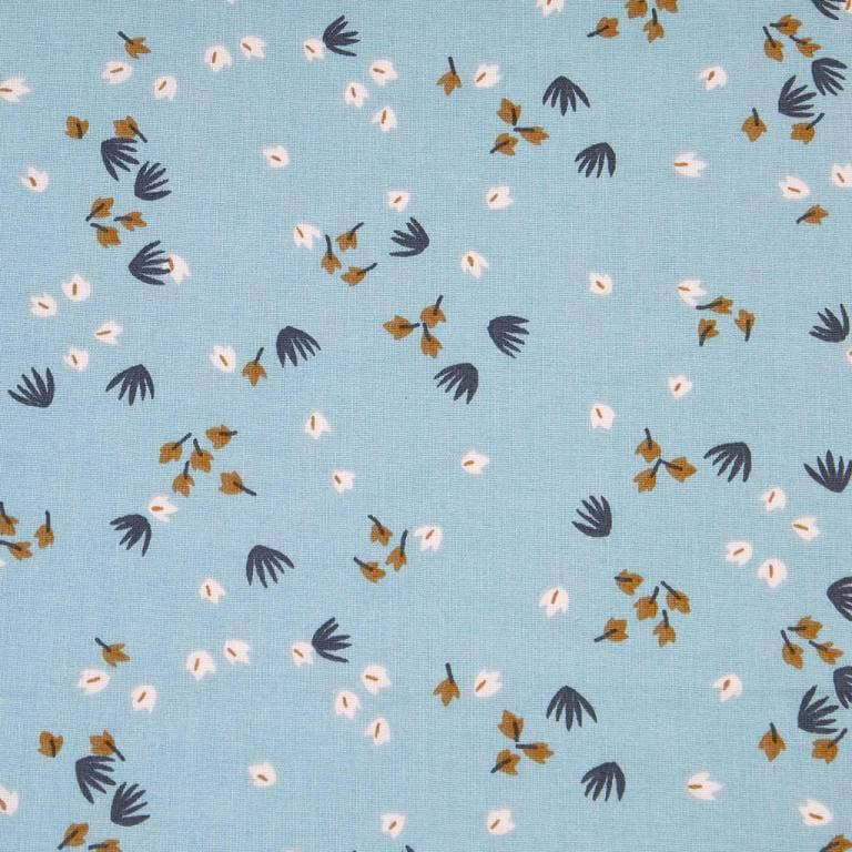 blue cotton fabric with small flower design