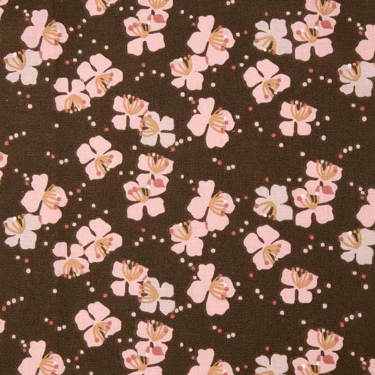 brown cotton fabric with pink flowers