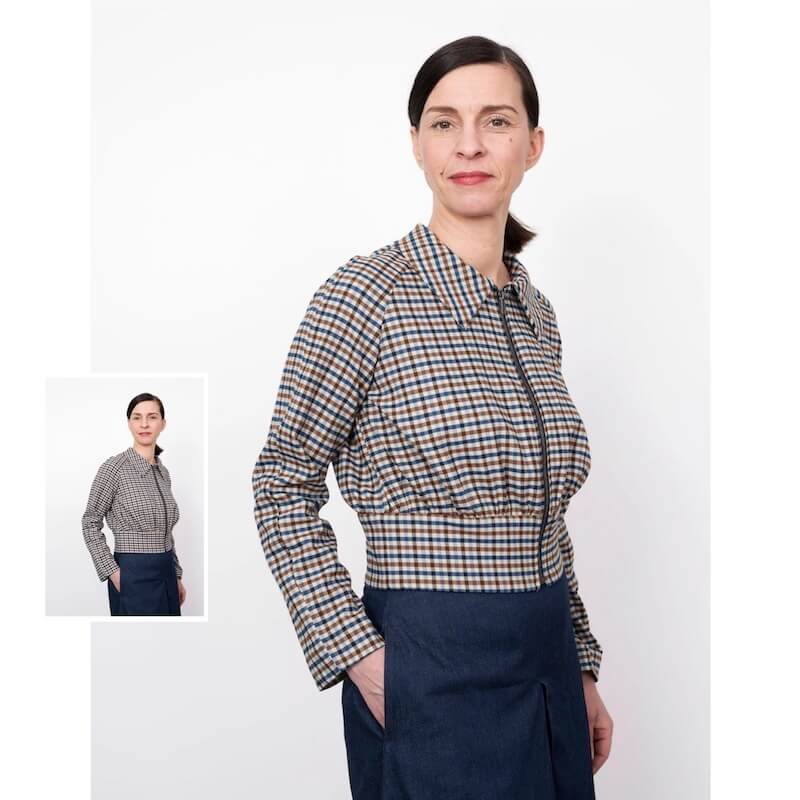 Assembly line patterns cropped jacket cover