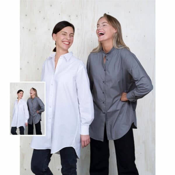 Two ladies modelling the Assembly Line Oversized shirt