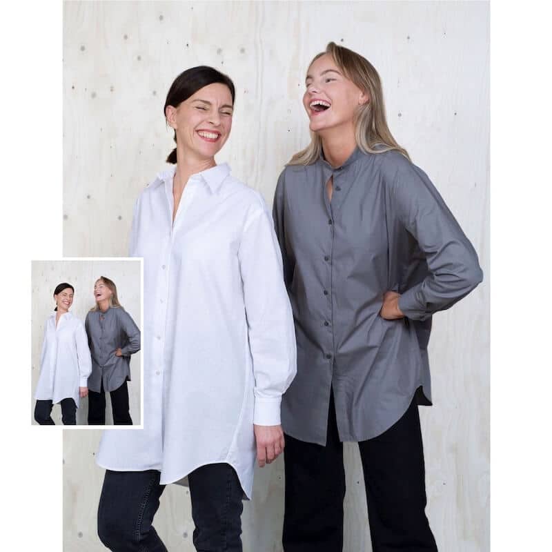 Model Wearing Assembly Line Sewing Pattern for Oversized Shirt - Average XS-L