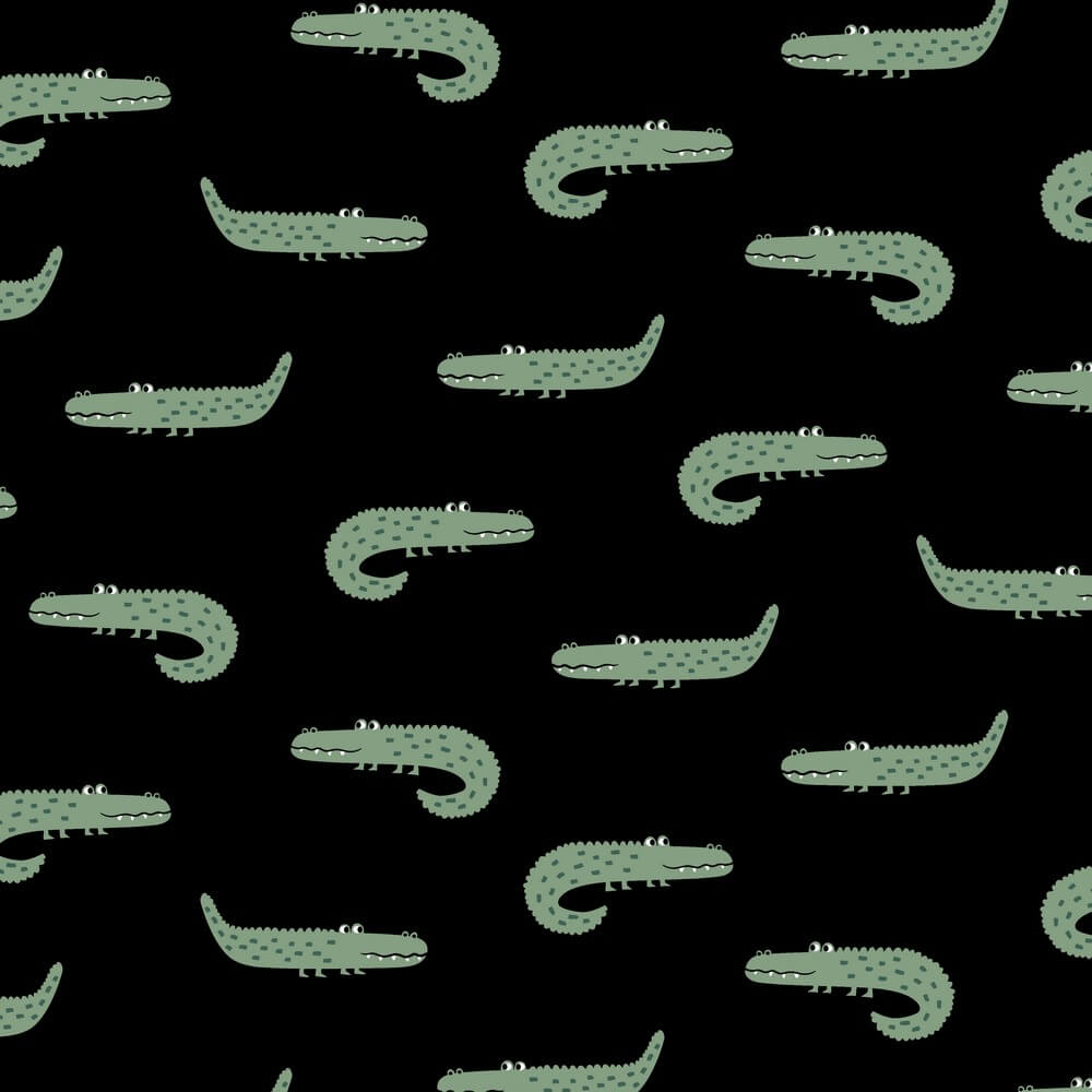 alfie the alligator fabric in green on black